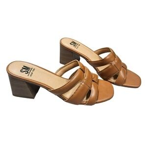 SM New York Ina Tan‎ Heeled Sandals Women's Size 8.5M Slide Block Heel